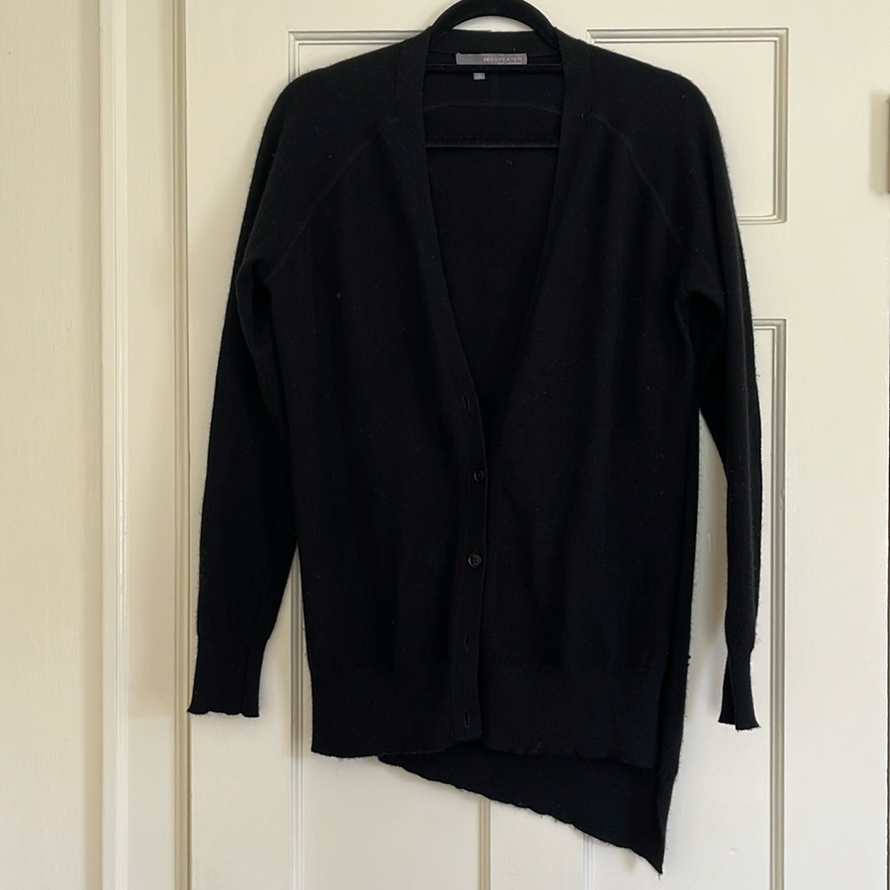 360Sweater 100% Cashmere Asymmetrical Black Cardigan